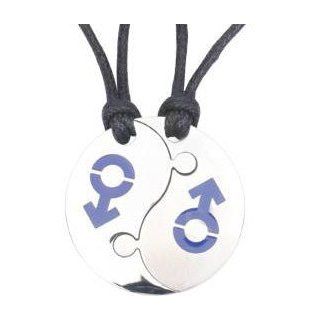 2pc Break Apart Double Male Mars (BLUE) Yin Yang Pendants set   Gay Pride Necklace. Male Gay Pride Pendants. Two Necklaces & Chain for Gay Guys. LGBT Rainbow Pride Jewelry is Great for the Gay parade or as a Gay Gift to Celebrate Gay love, Bear Pride, 