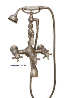 Satin Nickel  Antique Clawfoot Tub Faucet +Tub Filler + Handshower + Diverter   Three Handle Tub And Shower Faucets  