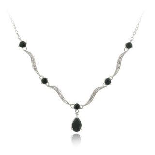 Sterling Silver Genuine Ebony Sapphire & Diamond Accent Wave Necklace Jewelry