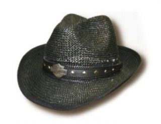 Harley Davidson Men's Cowboy Western Straw Hat. Black Leather Band. Bar & Shield. H D Part# HD 734 Clothing