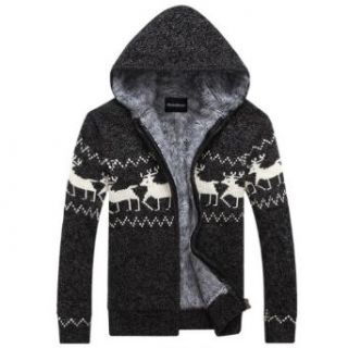 Juanshi Men Warm Hoodie Deer Print Cardigan Sweater Color Dark Gray Size XXL at  Mens Clothing store Down Outerwear Coats