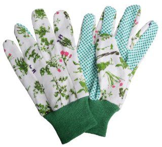 Esschert Design USA Herb Print Cotton Garden Gloves  Green Print Garden Gloves  Patio, Lawn & Garden