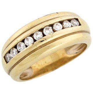 14k Yellow Gold Round Cut Channel Set CZ Mens Ring Jewelry