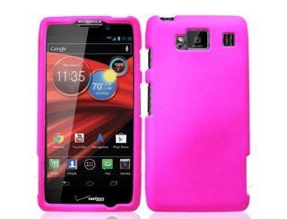Rubber Coated Plastic Phone Case Cover Hot Pink for Motorola Droid RAZR MAXX HD XT926M Cell Phones & Accessories