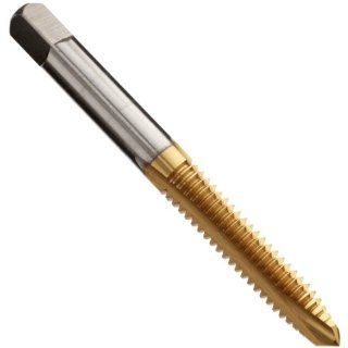 Union Butterfield TN1585(UNC) High Speed Steel Spiral Point Tap, TiN Coated, Round With Square End, Plug Chamfer, H5 Tolerance, 2 Flute, 1/4" 20 Thread Size