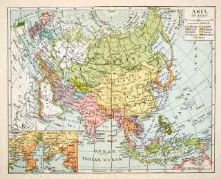 1936 Print Map Asia Russian Empire China Japan Tibet Arabia British India Borneo   Relief Line block Map  