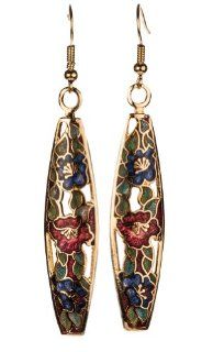 Woman's Antique Brass Colorful Long Flower Earrings Dangle Earrings Jewelry