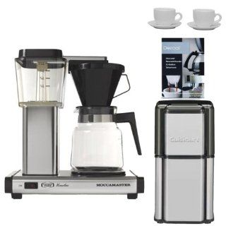 Technivorm Moccamaster 9506 Thermal K 741 Ao (2012 Model) Coffee Brewer with Glass Decanter in Brushed Matte Silver + Cuisinart DCG 12BC Refurbished Grind Central Coffee Grinder + Update International 13 Oz White Tiara Cappuccino Cups + Urnex Coffee Machin