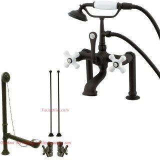 Oil Rubbed Bronze Deck Mount Clawfoot Tub Faucet Package w Drain Supplies Stops CC111T5system   Clawfoot Bathtubs  