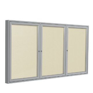 3 Door Aluminum Frame Enclosed Vinyl Tackboard Size 48" H x 96" W x 2.25" D, Frame Finish Satin, Surface Color Ivory  Combination Presentation And Display Boards 