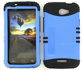 3 IN 1 HYBRID SILICONE COVER FOR HTC ONE X HARD CASE SOFT BLACK RUBBER SKIN PEARL BLUE BK A022 AC S720E KOOL KASE ROCKER CELL PHONE ACCESSORY EXCLUSIVE BY MANDMWIRELESS Cell Phones & Accessories