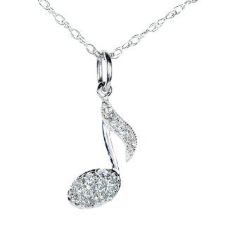 1/10 Carat TW Diamond Musical Note Pendant in 14k White Gold with 18" Chain Diamond Me Jewelry