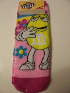 M&M's Adult Glitter Ankle Sock ~ Size 9 11 (Yellow on Pink with Candy Flowers) Toys & Games