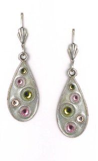 Anne Koplik Designs Antique Silver Vintage Rose and Green Teardrop Earrings ES8371VRS Jewelry