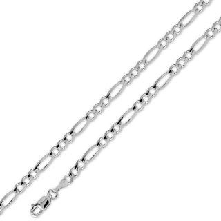 14K Solid White Gold Figaro Chain Necklace 4mm (5/32 in.)   18 in. Jewelry