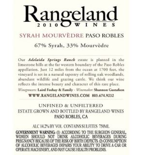 2010 Rangeland Syrah / Mourvedre 750 mL Wine