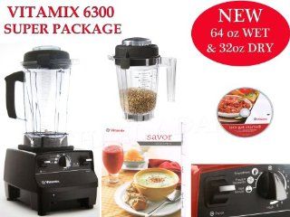 Vitamix 6300 Super Package with 64oz & 32oz Dry Containers, Featuring 3 Pre Programmed Settings, Variable Speed Control, and Pulse Function. Includes Savor Recipes Book, DVD and Spatula. 7 Year Full Warranty. (BLACK) Kitchen & Dining
