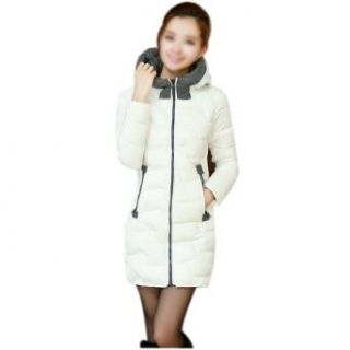 Juanshi Women's Warm Hooded Parka Overcoat Zip Long Jacket Color White Size M Down Outerwear Coats