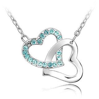 Charm Jewelry Swarovski Crystal Element 18k Gold Plated Aquamarine Blue Heart to Heart Necklace Z#753 Zg4daa82 Strand Necklaces Jewelry