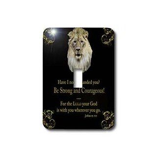 3dRose LLC lsp_42588_1 Joshua 1 verse 9 Be Strong and Courageous illustrated with a Lion in gold on a black background., Single Toggle Switch   Switch Plates  