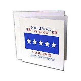 gc_36110_1 777images Designs Graphic Design Patriotic   God Bless all Veterans, five star heroes. Five star generals flag and Thank You   Greeting Cards 6 Greeting Cards with envelopes  Blank Greeting Cards 