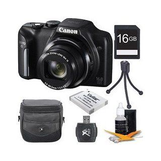 Canon PowerShot SX170 IS 16.0 MP Digital Camera with 16x Optical Zoom and 720p HD Video (Black) Premiere Bundle With DigPro 16GB High Speed Card, Digpro Deluxe Case, Deluxe Cleaning Kit, Spare Battery  Point And Shoot Digital Camera Bundles  Camera &