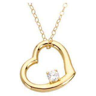 14K Yellow Youth Floating Heart With Cz Pendant And Chain 16.00 Inch CleverEve Jewelry