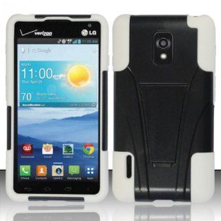 For LG Optimus F7 US780 4G LTE (Boost/US Cellular)   PC+SC HYBRID Cover w/ Kickstand   White HYB Cell Phones & Accessories
