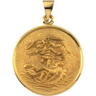 18K Yellow Gold St. Michael Medal   24.50mm    LIFETIME WARRANTY Pendants Jewelry