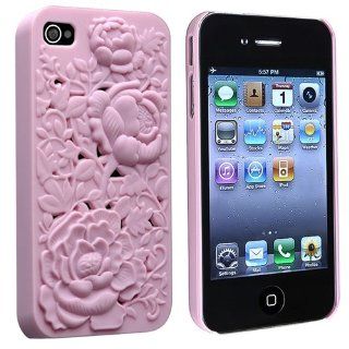 eForCity Snap on Case compatible with Apple iPhone 4/4S, Light Pink 3D Sculpture Rose Rear Cell Phones & Accessories
