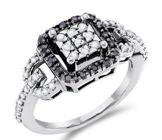 White & Black Diamond Ring Womens Anniversary 14k White Gold (1/2 CTW) Jewel Tie Jewelry
