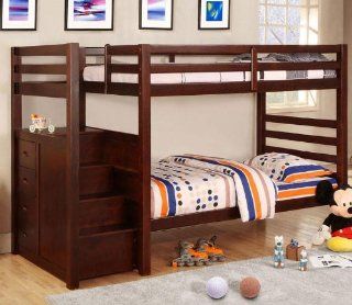 NEW Solid Wood Dark Cherry Twin Twin Bunk Bed with Built in Storage Steps and Drawers Home & Kitchen