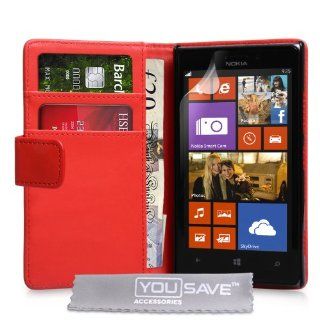 Nokia Lumia 925 Case Red PU Leather Wallet Cover Cell Phones & Accessories