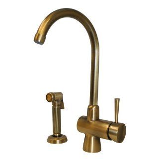 Whitehaus WH16666AB 7 1/4? Evolution arcade single lever mixer with gooseneck swivel spout and a fluted solid brass side spray Antique Brass   Touch On Kitchen Sink Faucets  