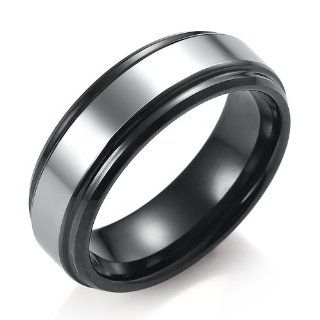 Unique Mens Two Tone Tungsten Wedding Band Slim 7mm Ring (Silver Black) Jewelry