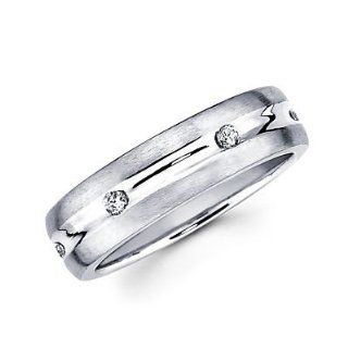 New 14k White Gold Mens Diamond Wedding Ring Band .16ct (G H Color, I1 Clarity) Jewelry
