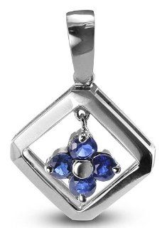 CleverEve Designer Series Sterling Silver Parallelogram Clover Pendant w/ Four 3.0mm Natural Genuine Sapphires CleverEve Jewelry