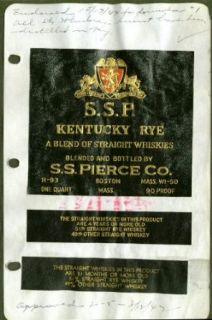 S S P Kentucky Rye Whiskey label S S Pierce quart 1944 Entertainment Collectibles