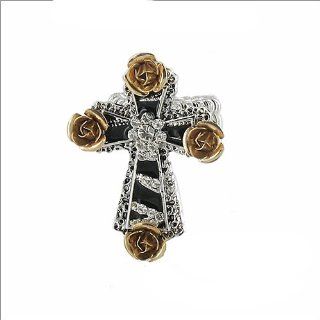 JOA Zebra Print Cross W Roses Stretch Ring #039161 Charms Jewelry