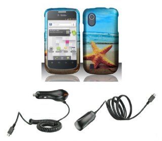 T Mobile ZTE Concord V768   Bundle Pack   Starfish on Beach Design Cover Case + Atom LED Keychain Light + Wall Charger + Car Charger Cell Phones & Accessories
