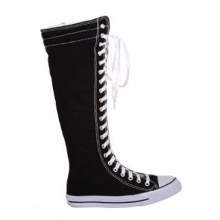 Canvas Sneakers Ladies Flat Tall Punk Womens Skate Shoes Lace up Knee High Boots Shoes