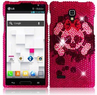 For LG Optimus L9 P769 P760 Full Diamond Bling Cover Case Pink Skull Accessory Cell Phones & Accessories
