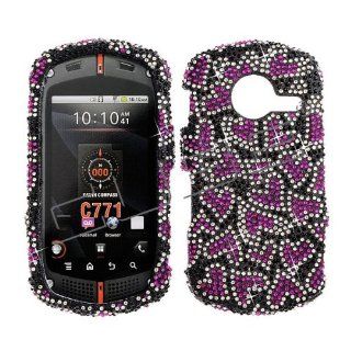 Verizon Casio G'zone Commando C771 C 771 Cover Faceplate Face Plate Housing Snap on Snapon Protective Hard Crystal Case Full Diamond Silver Hot Pink Hearts Valentine on Black Cell Phones & Accessories