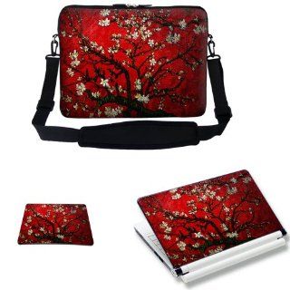 Meffort Inc 17 17.3 inch Laptop Carrying Sleeve Bag Case with Hidden Handle & Adjustable Shoulder Strap with Matching Skin Sticker and Mouse Pad Combo   Vincent van Gogh Cherry Blossoming Computers & Accessories