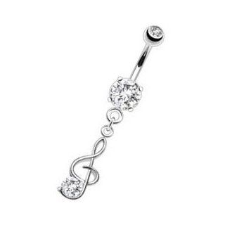 Body Accentz® Belly Button Ring Navel 316L Surgical Steel Whimsical Music Note with Prong Set CZ Tail Dangle Navel Ring Body Jewelry 14 Gauge Body Piercing Barbells Jewelry