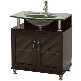 Accara 30 Inch Bathroom Vanity   Doors Only   Espresso w/ Clear or Frosted Glass Countertop    