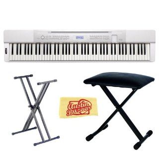 Casio Privia PX 350 88 Key Digital Piano Bundle with Gearlux JX 90 Bench, Gearlux JX 52 Stand, and Austin Bazaar Polishing Cloth   White Musical Instruments