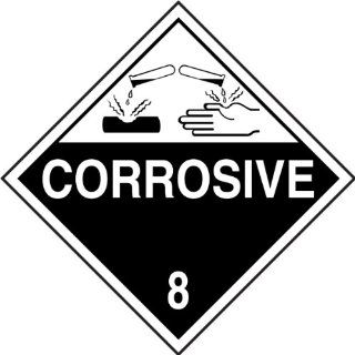 Accuform Signs MPL801VS1 Adhesive Vinyl Hazard Class 8 DOT Placard, Legend "CORROSIVE 8" with Graphic, 10 3/4" Width x 10 3/4" Length, White on Black Industrial Warning Signs