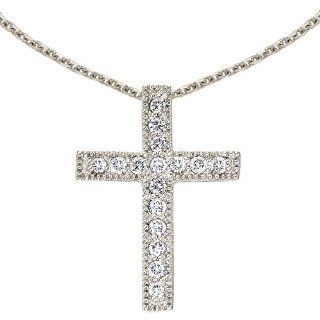 14K White Gold Medium Diamond Scroll Cross Pendant plus 18" Chain Jewelry