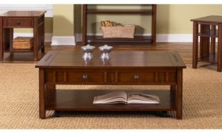 Prairie Hills Rectangular Coffee Table with Drawers   Satin Cherry   Coffee Tables